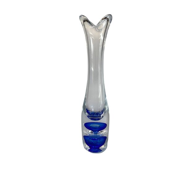 Vintage Vas Vitreum Sweden Cobalt Bubble Art Glass Bud Vase 10" Signed With Gift - Picture 3 of 11